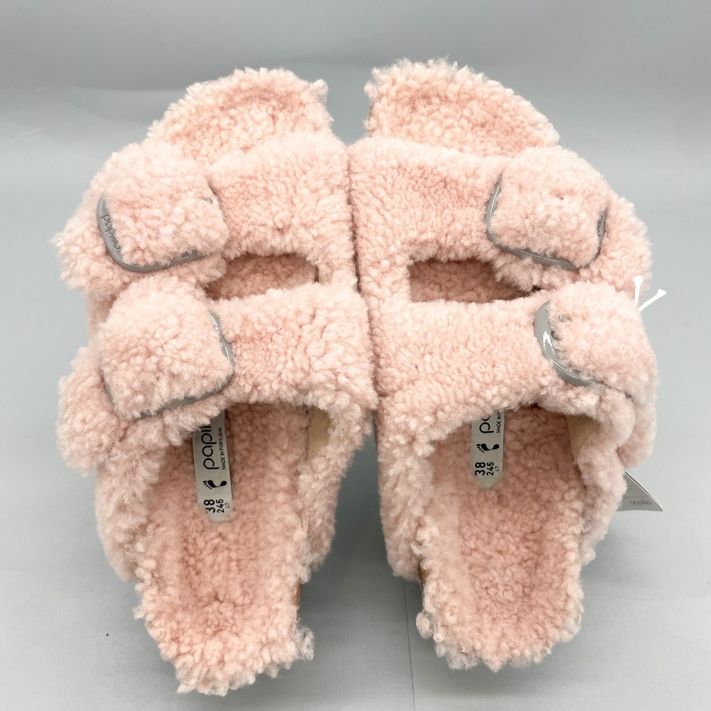 Birkenstock Papillio Womens 7‎ Arizona Sandals Shoes Pink Fuzzy Platform Slide - Picture 7 of 12